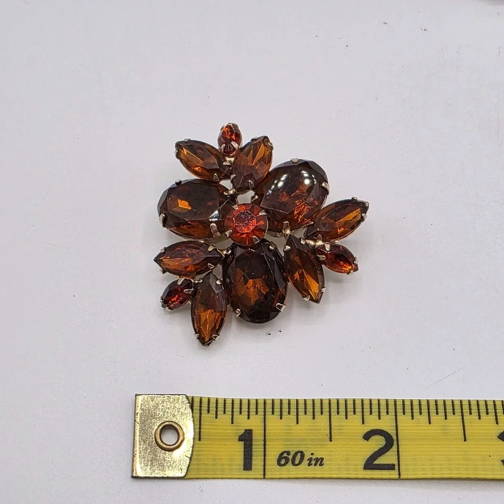WEISS Brooch Earrings Set Amber Rhinestone Clip‎ Earrings Vintage Stunning Retro